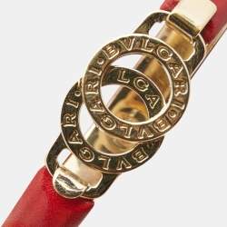 Bvlgari Bvlgari Interlocking Circles Leather Gold Tone Bracelet