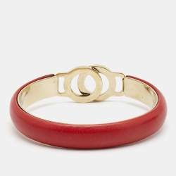 Bvlgari Bvlgari Interlocking Circles Leather Gold Tone Bracelet