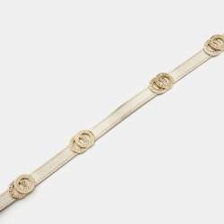 Pre Owned Bvlgari Interlocking Circles Leather Gold Tone Double Wrap Bracelet