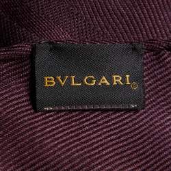Pre Owned Bvlgari Dark Purple Logomania Silk & Wool Shawl