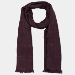 Pre Owned Bvlgari Dark Purple Logomania Silk & Wool Shawl