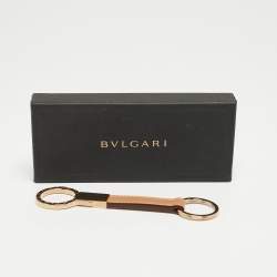 Pre Owned Bvlgari Beige/Gold Leather Ring Keyholder