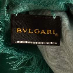 Pre Owned Bvlgari Green Ombre Logomania Silk Fringed Scarf