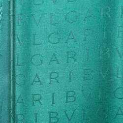 Pre Owned Bvlgari Green Ombre Logomania Silk Fringed Scarf