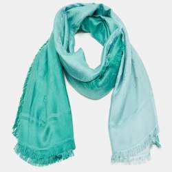 Pre Owned Bvlgari Green Ombre Logomania Silk Fringed Scarf