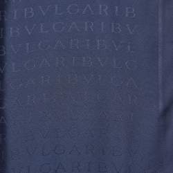 Pre Owned Bvlgari Navy Blue Jacquard Wool Blend Logomania Fringed Scarf