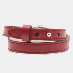 Pre Owned Bvlgari Serpenti Forever Leather Enamel Gold Tone Double Wrap Bracelet