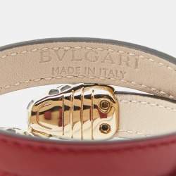 Pre Owned Bvlgari Serpenti Forever Leather Enamel Gold Tone Double Wrap Bracelet