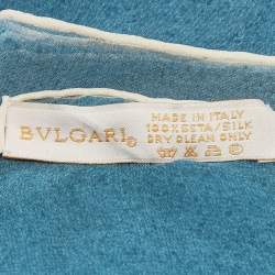 Pre Owned Bvlgari Teal Blue Printed Silk Scarf