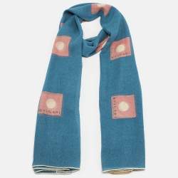 Pre Owned Bvlgari Teal Blue Printed Silk Scarf