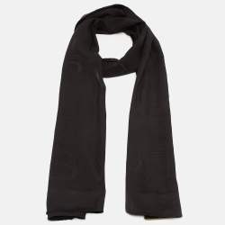 Pre Owned Bvlgari Black Logo Pattern Silk Scarf 