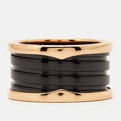 Bvlgari B.Zero1 Black Ceramic 18k Rose Gold 4 Band Ring Size 56