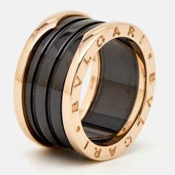 Bvlgari B.Zero1 Black Ceramic 18k Rose Gold 4 Band Ring Size 56