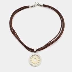 Bvlgari Tondo Sun Stainless Steel 18k Yellow Gold Leather Cord Necklace