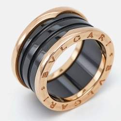 Pre Owned Bvlgari B.Zero1 4-Band Ceramic 18k Rose Gold Ring Size 56