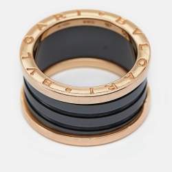 Pre Owned Bvlgari B.Zero1 4-Band Ceramic 18k Rose Gold Ring Size 56