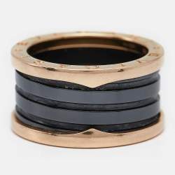 Pre Owned Bvlgari B.Zero1 4-Band Ceramic 18k Rose Gold Ring Size 56