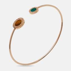 Pre Owned Bvlgari Bvlgari Bvlgari Malachite Tiger's Eye 18k Rose Gold Bracelet L