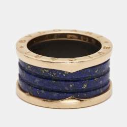 Pre Owned Bvlgari B.Zero1 Lapis Lazuli 18K Rose Gold Band Ring Size 57
