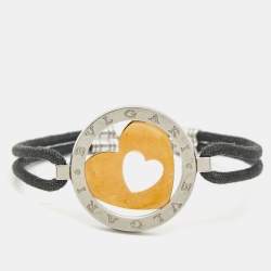 Pre Owned Bvlgari Tondo Cuore Heart 18k Yellow Gold Stainless Steel Cord Bracelet