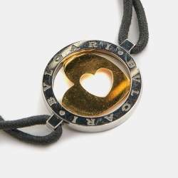 Pre Owned Bvlgari Tondo Cuore Heart 18k Yellow Gold Stainless Steel Cord Bracelet