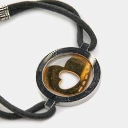 Pre Owned Bvlgari Tondo Cuore Heart 18k Yellow Gold Stainless Steel Cord Bracelet