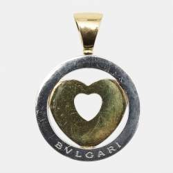 Pre Owned Bvlgari  Tondo Heart 18k Yellow Gold Stainless Steel Pendant