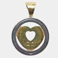 Pre Owned Bvlgari  Tondo Heart 18k Yellow Gold Stainless Steel Pendant