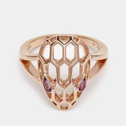 Pre Owned Bvlgari Serpenti Amethyst 18k Rose Gold Ring Size 55