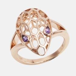 Pre Owned Bvlgari Serpenti Amethyst 18k Rose Gold Ring Size 55