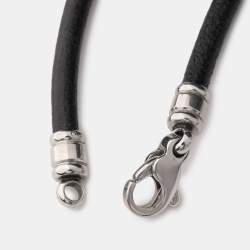 Pre Owned Bvlgari Tondo Heart 18k Yellow Gold & Stainless Steel Pendant Leather Cord Necklace