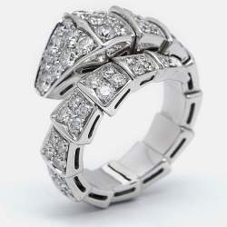 Bvlgari Serpenti Viper Diamonds 18k White Gold Ring Size 48 