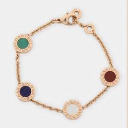 Pre Owned Bvlgari Multi Gemstone Inlay 18K Rose Gold Station Bracelet SM