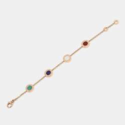 Pre Owned Bvlgari Multi Gemstone Inlay 18K Rose Gold Station Bracelet SM