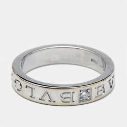 Pre Owned Bvlgari Bvlgari Bvlgari 18K White Gold Diamond Ring Size 54