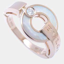 Bvlgari 18K Pink Gold and Diamond Openwork Ring EU 51