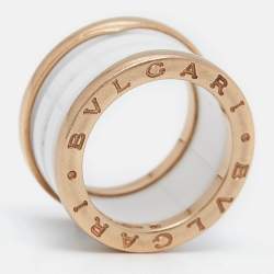 Bvlgari B.Zero1 4-Band White Ceramic 18k Rose Gold Ring Size 50