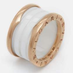 Bvlgari B.Zero1 4-Band White Ceramic 18k Rose Gold Ring Size 50