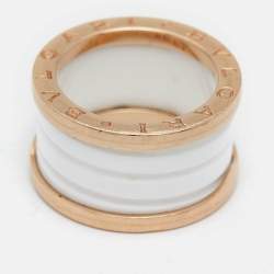 Bvlgari B.Zero1 4-Band White Ceramic 18k Rose Gold Ring Size 50