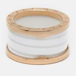Bvlgari B.Zero1 4-Band White Ceramic 18k Rose Gold Ring Size 50
