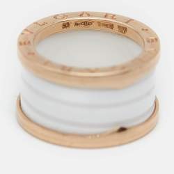 Bvlgari B.Zero1 4-Band White Ceramic 18k Rose Gold Ring Size 50