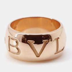 Bvlgari 18K Pink Gold Monologo Ring Size 50/#10