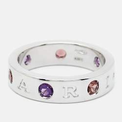 Pre Owned Bvlgari Roman Sorbets Multi Gemstones 18k White Gold Ring Size 54