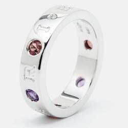 Pre Owned Bvlgari Roman Sorbets Multi Gemstones 18k White Gold Ring Size 54