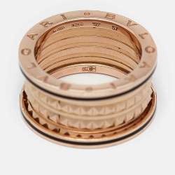 Pre Owned Bvlgari B.Zero1 4-Band Ceramic 18k Rose Gold Ring Size 57