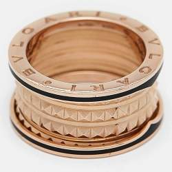 Pre Owned Bvlgari B.Zero1 4-Band Ceramic 18k Rose Gold Ring Size 57