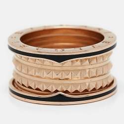 Pre Owned Bvlgari B.Zero1 4-Band Ceramic 18k Rose Gold Ring Size 57
