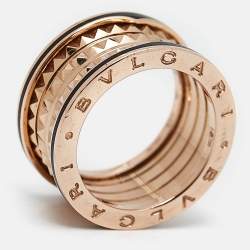Pre Owned Bvlgari B.Zero1 4-Band Ceramic 18k Rose Gold Ring Size 57