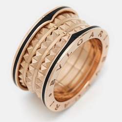Pre Owned Bvlgari B.Zero1 4-Band Ceramic 18k Rose Gold Ring Size 57