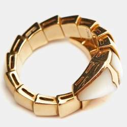 Bvlgari Serpenti Viper Mother of Pearl 18k Yellow Gold Ring Size 51